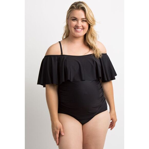 Pinkblush maternity black ruffle one-piece swimsuit, S - Picture 7 of 9